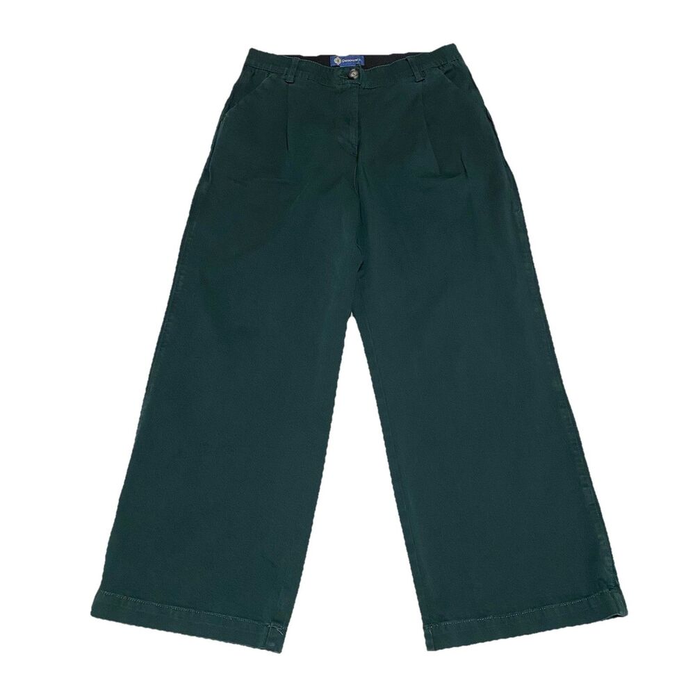 Democracy Ab Solution Chino Pants Women 12 Forest Green Wide Leg Pleated Twill